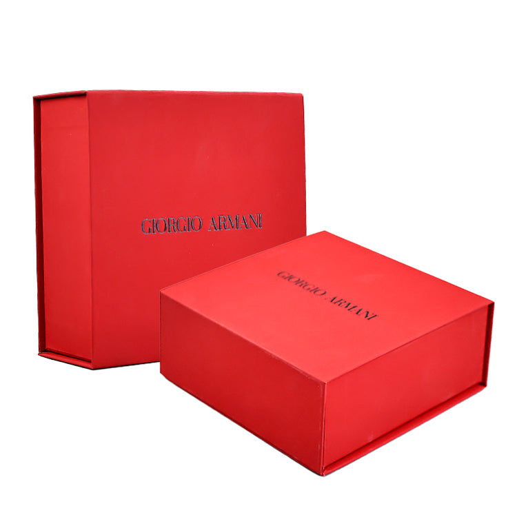 Red magnetic box with black embossing