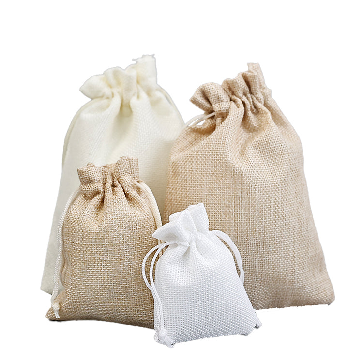 Beige Linen Drawstring Bag