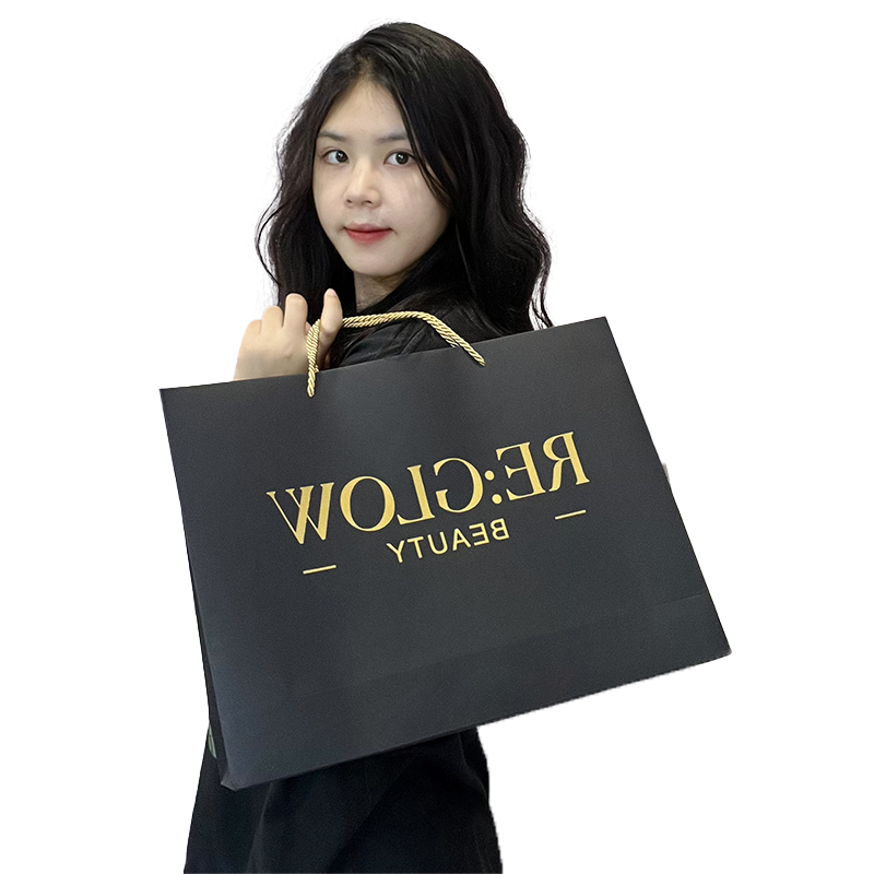 Black gold foil kraft paper tote bag