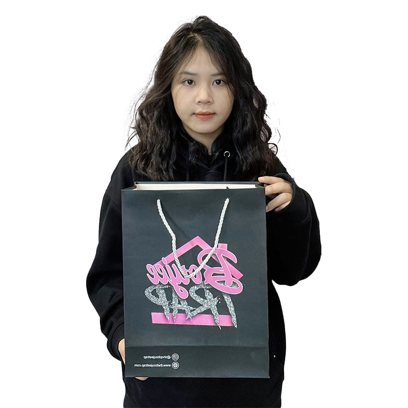 Black printed pink logo tote bag
