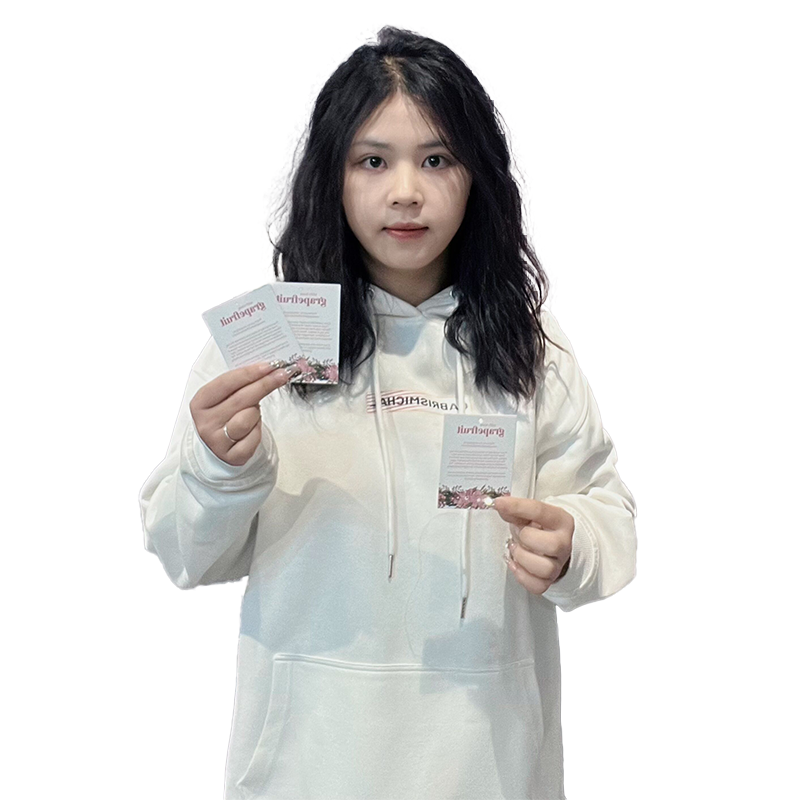 White printed square tag