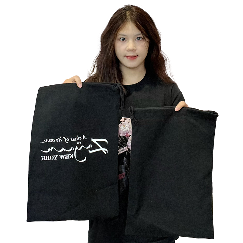Black cotton drawstring bag