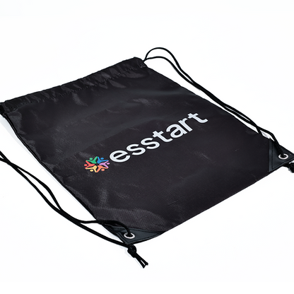 Black polyester drawstring backpack bag