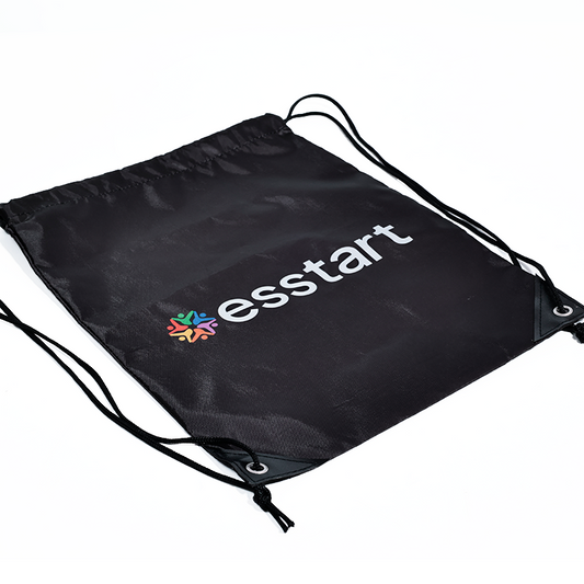 Black polyester drawstring backpack bag