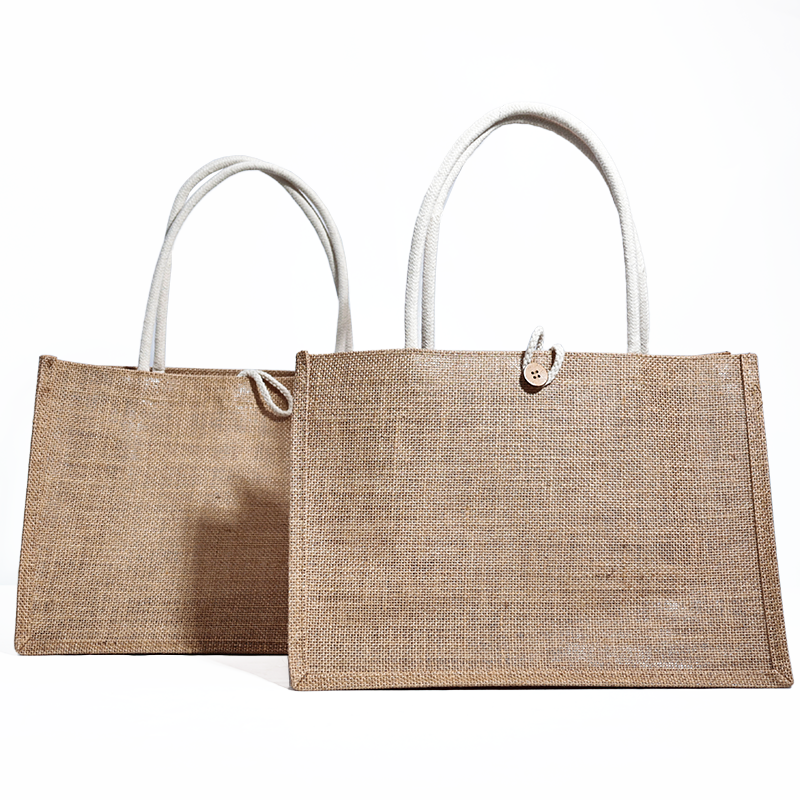 Button closure linen tote bag