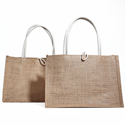 Button closure linen tote bag