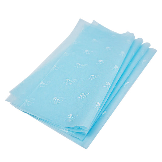 Blue wrapping paper pattern with white print