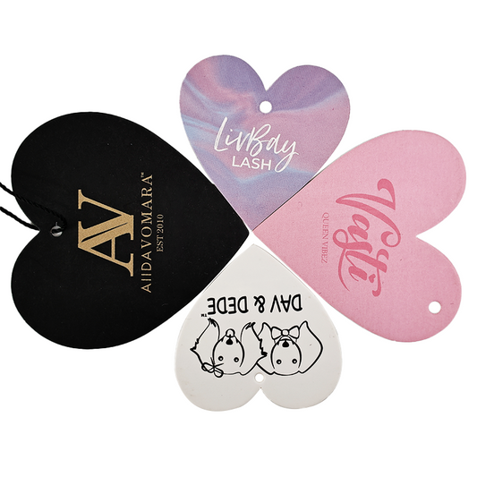 Various sizes of heart-shaped hangtags