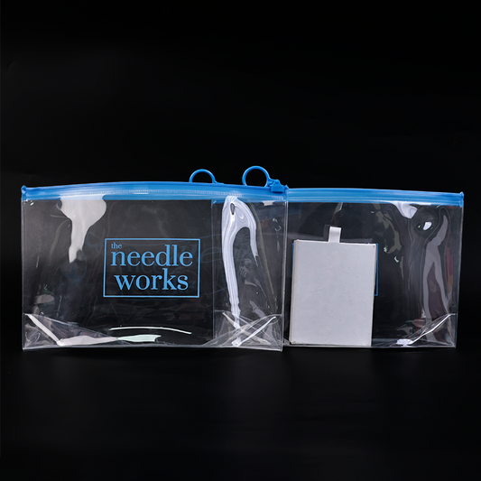 Long transparent bottomed blue ring PVC zipper bag