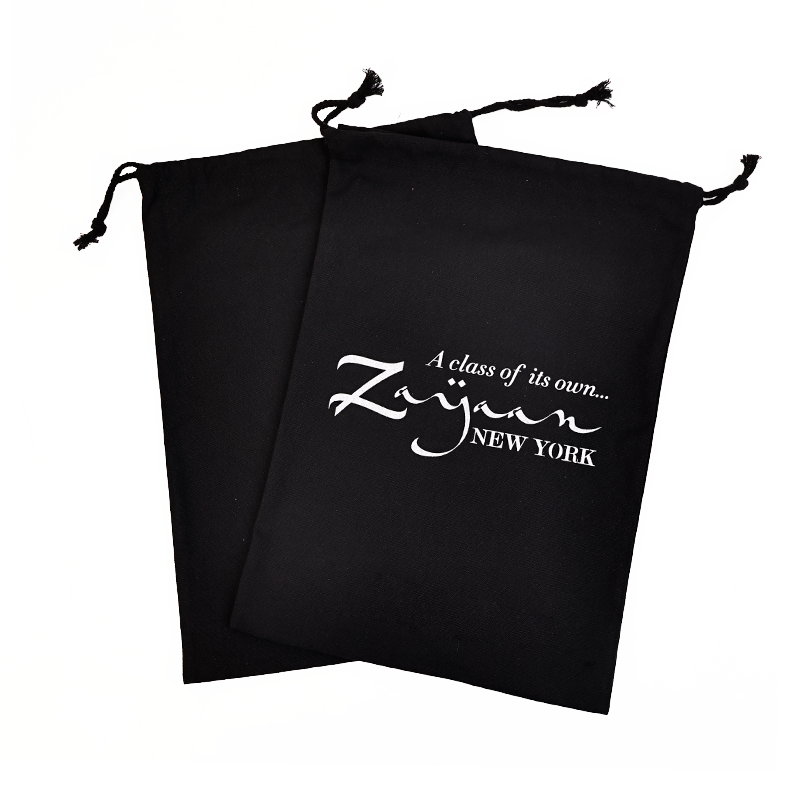 Black cotton drawstring bag
