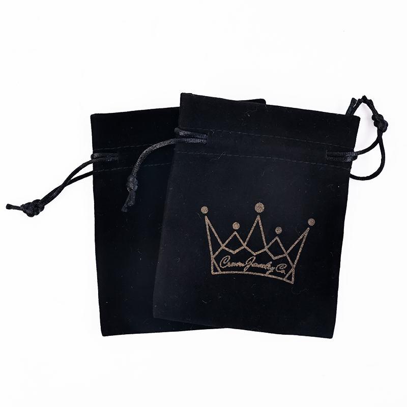 Black small size pattern gold foil velvet drawstring bag