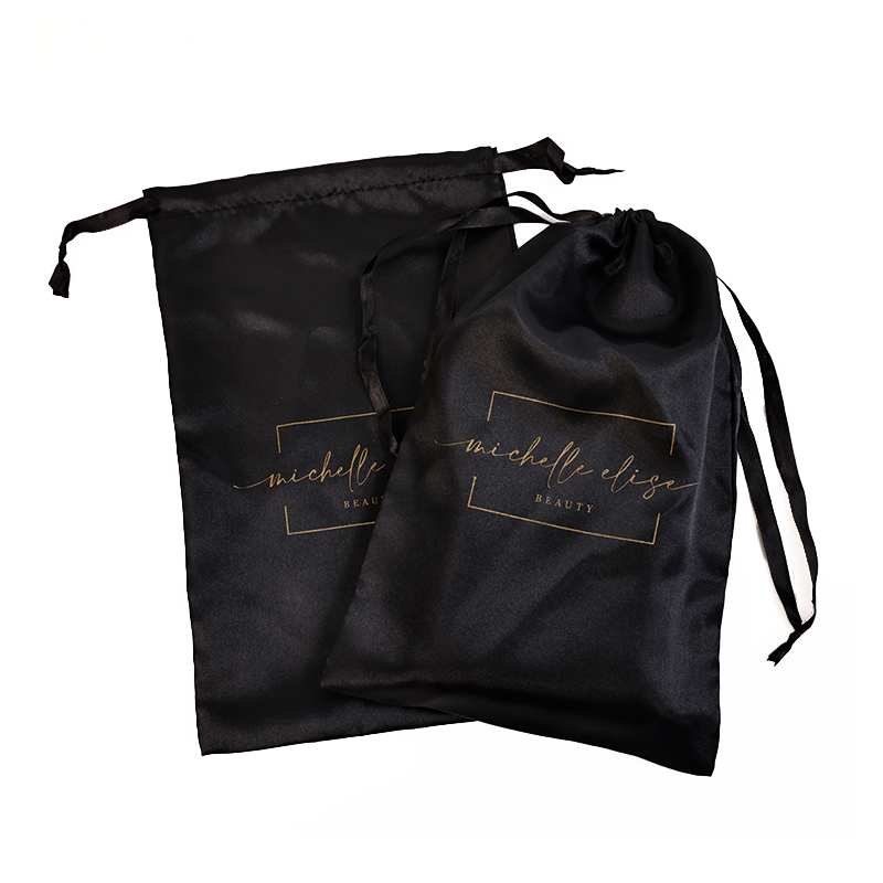 Black pattern gold-stamped drawstring bag