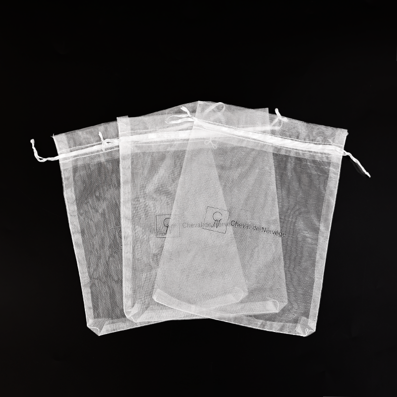 White transparent mesh drawstring bag