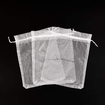 White transparent mesh drawstring bag