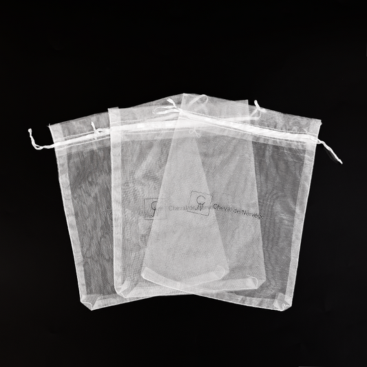 White transparent mesh drawstring bag