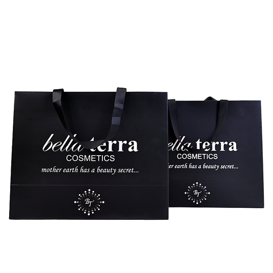Various sizes of black card paper bags