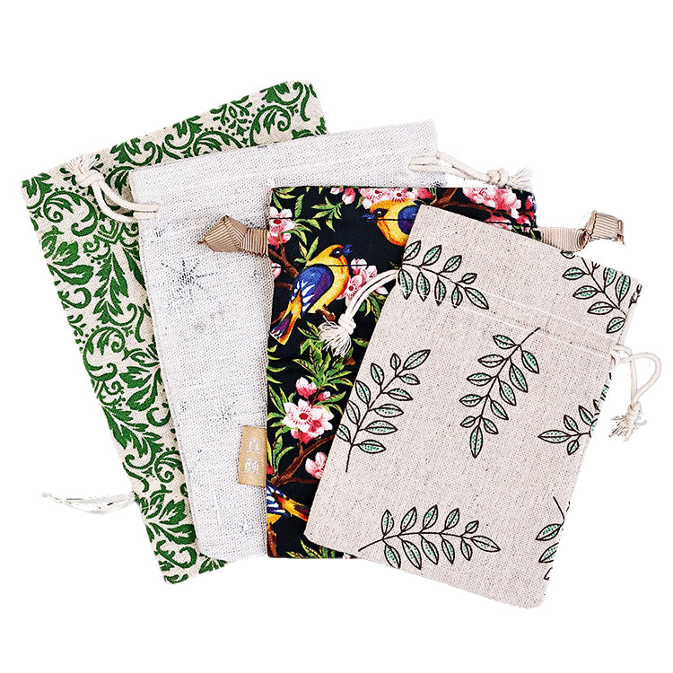 Graphic print linen drawstring bag