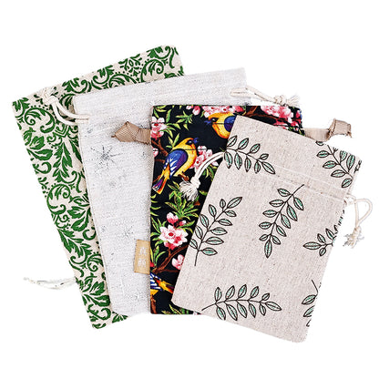 Graphic print linen drawstring bag