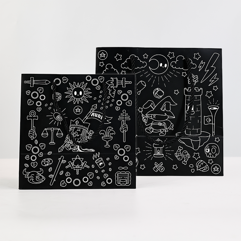 Black multi-pattern full-print paper bag