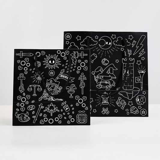Black multi-pattern full-print paper bag