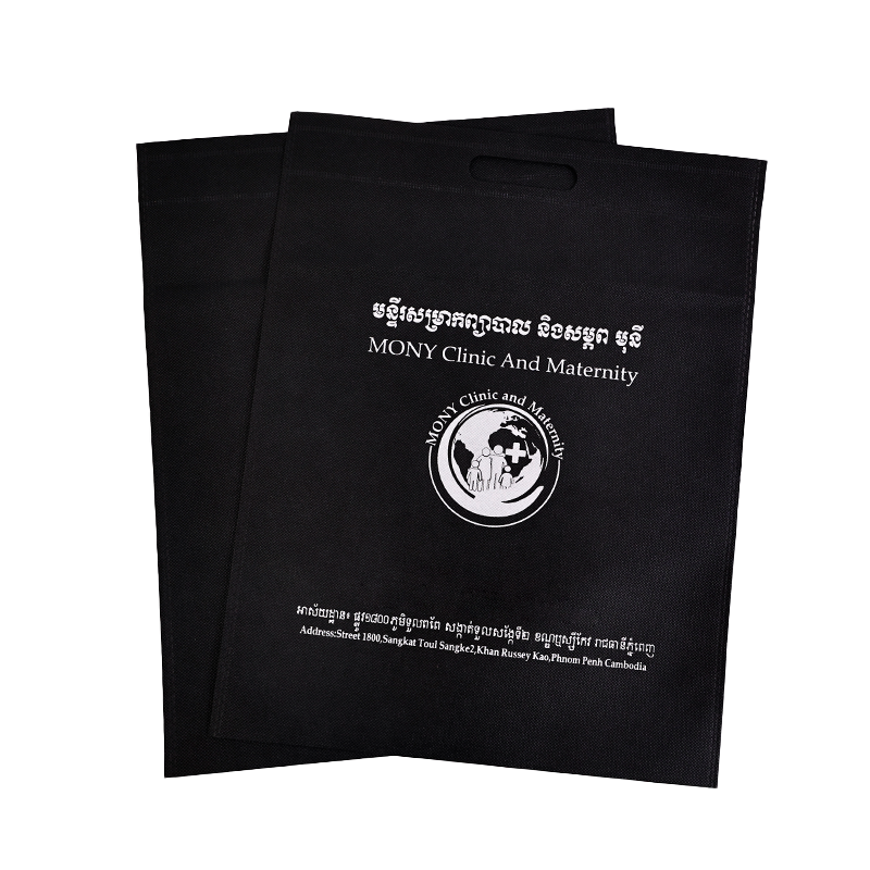Black non-woven four-finger flat tote bag