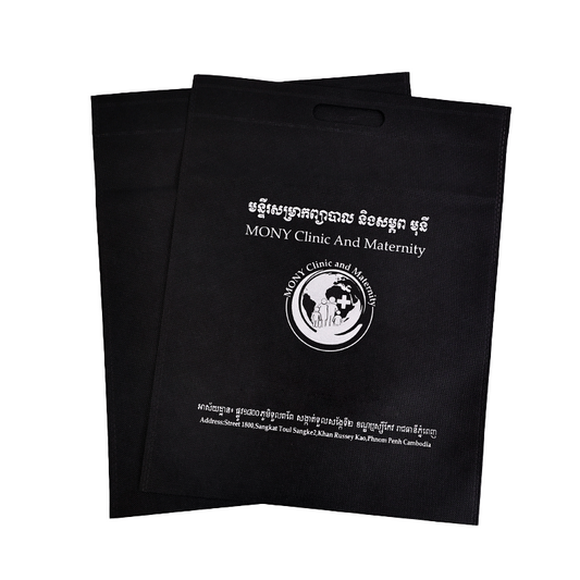 Black non-woven four-finger flat tote bag