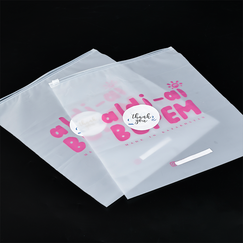 Pink printed transparent frosted PE zipper bag