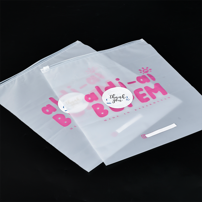 Pink printed transparent frosted PE zipper bag