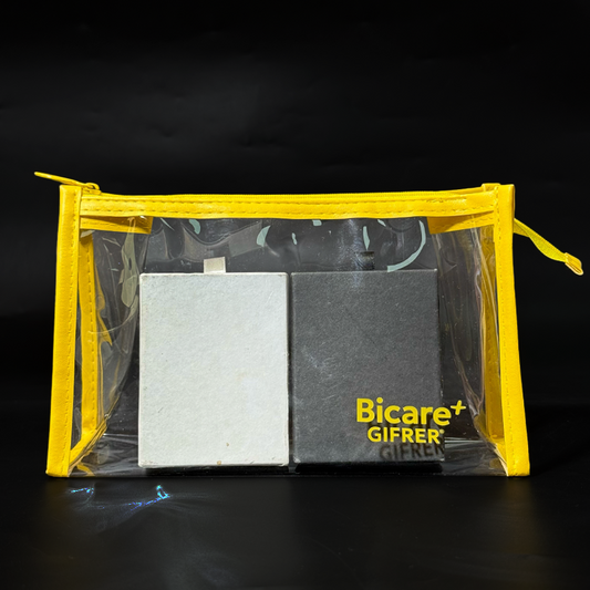 Transparent PVC yellow edging bottom zipper bag
