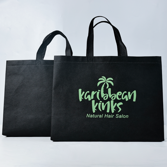 Black non-woven green printed tote bag