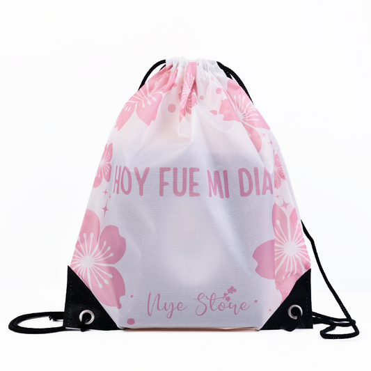 Small size pink cherry blossom backpack drawstring bag