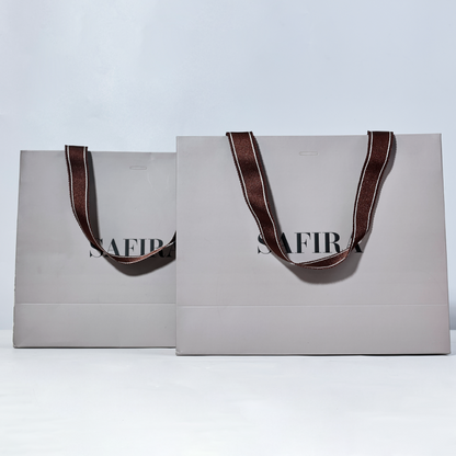 Gray paper bag with drawstring
