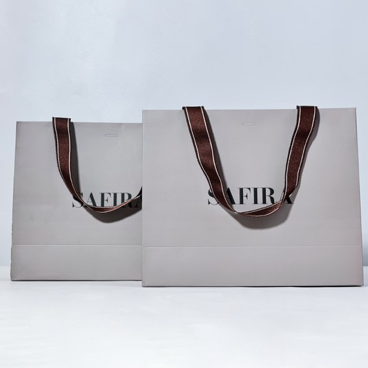 Gray paper bag with drawstring