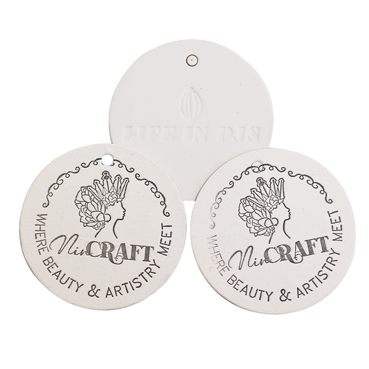 White round embossed hangtag