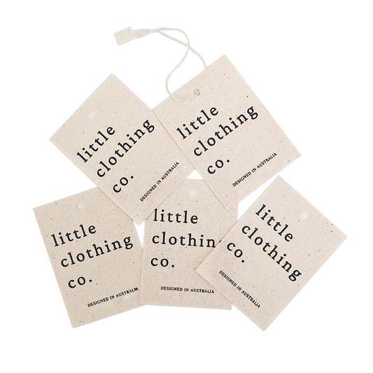 Linen material printed black tag