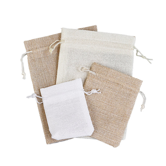 Beige Linen Drawstring Bag