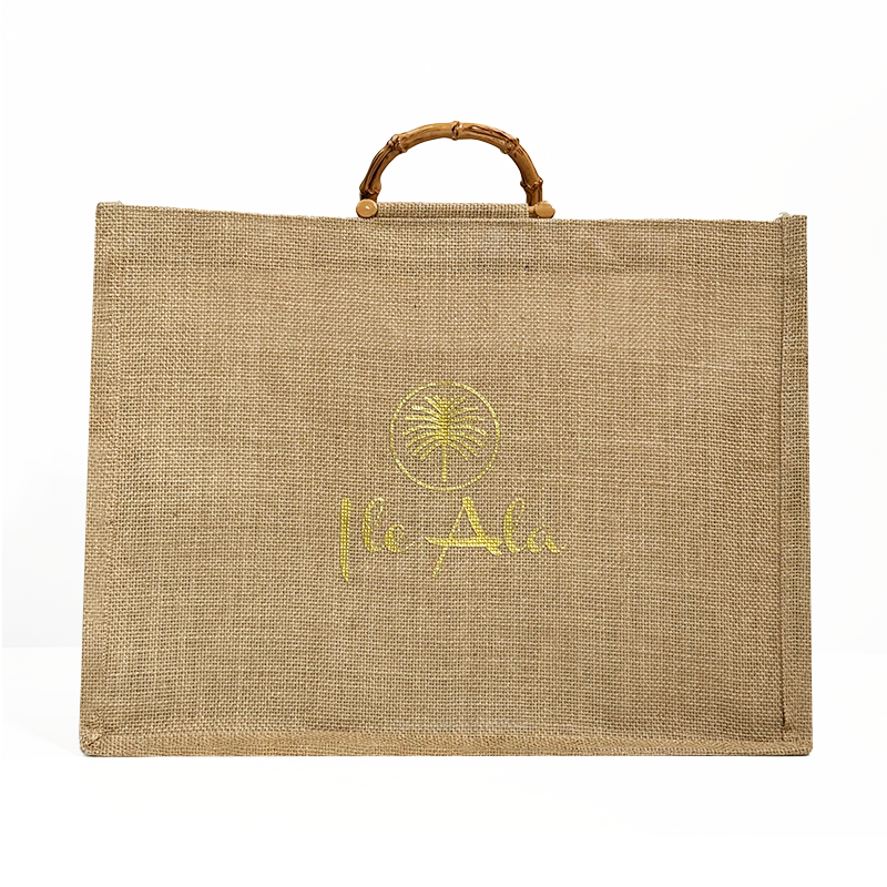 Large size bamboo handbag linen tote bag