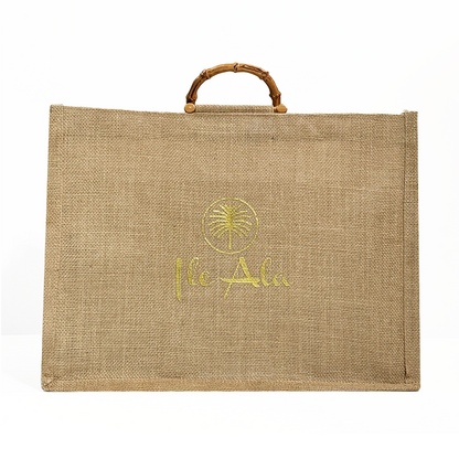 Large size bamboo handbag linen tote bag