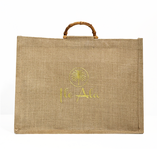 Large size bamboo handbag linen tote bag