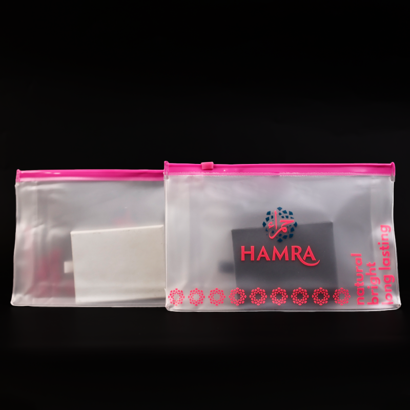 Transparent frosted bottom design pink ziplock bag