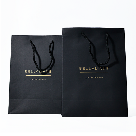 Black card tote bag with gold pattern