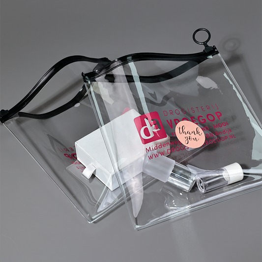 Transparent PVC pink zipper bag