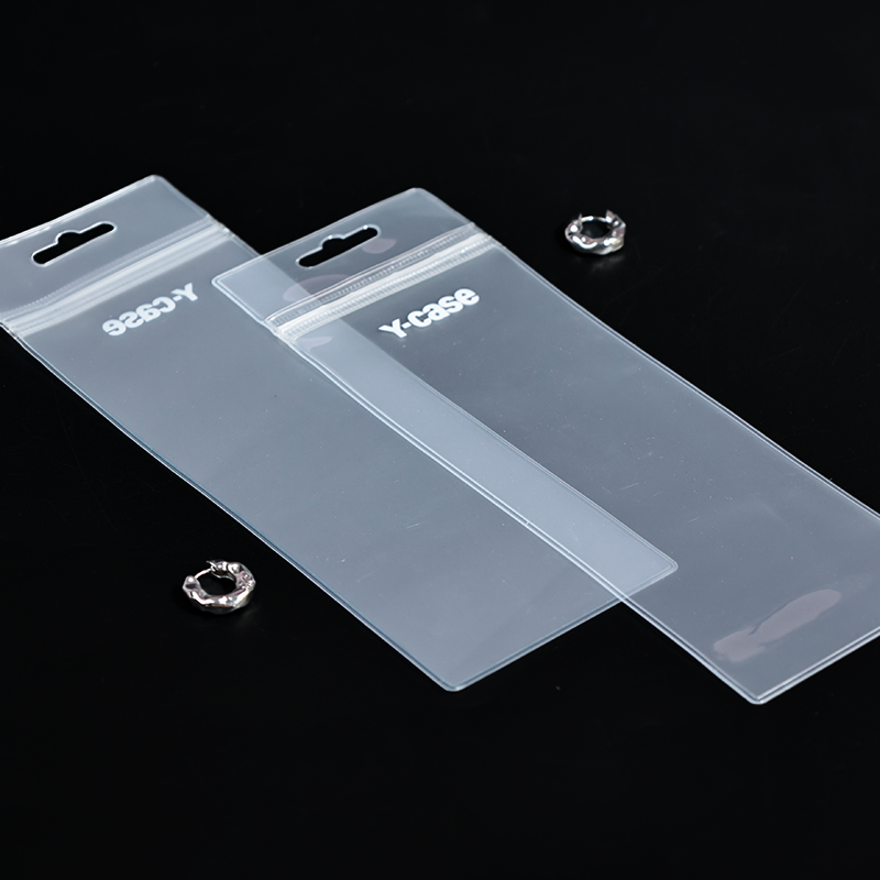 Long transparent frosted PVC zipper bag with hook