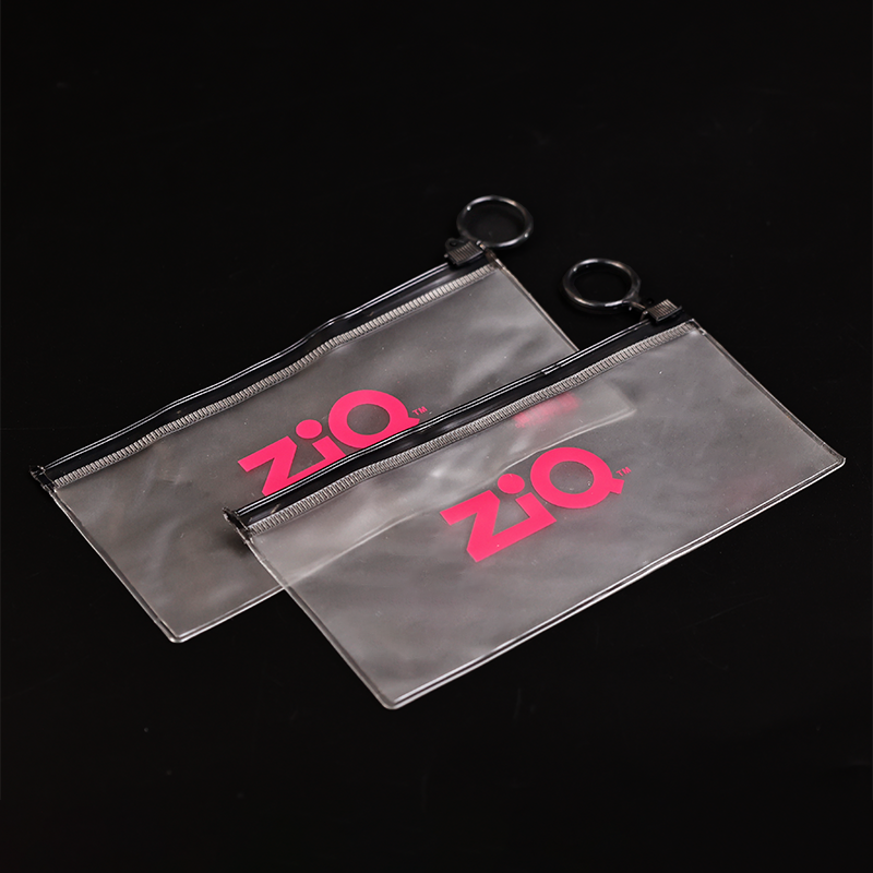 Long transparent frosted black ring zipper bag