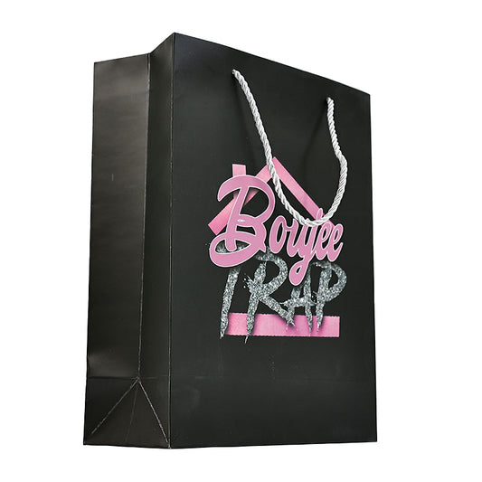 Black printed pink logo tote bag