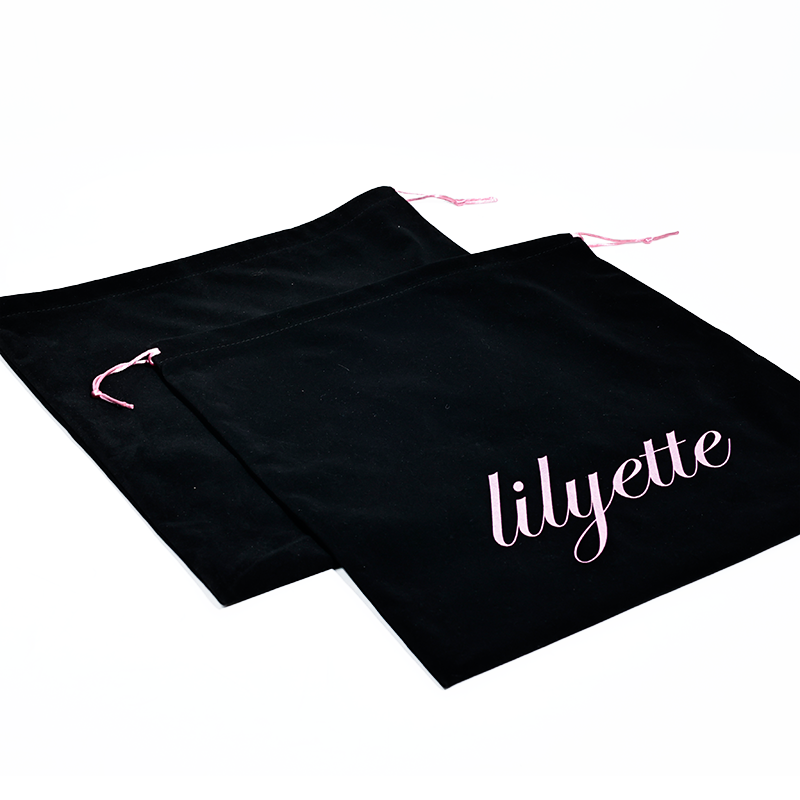 Black flannel drawstring bag