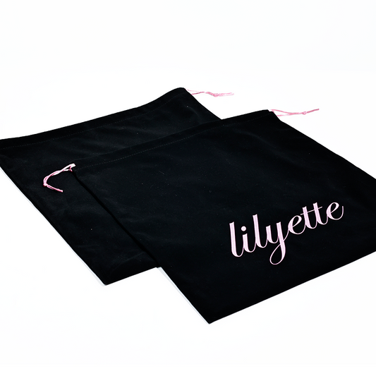 Black flannel drawstring bag