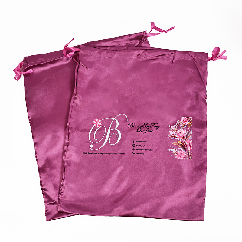 Purple Large Size Satin Drawstring Bag
