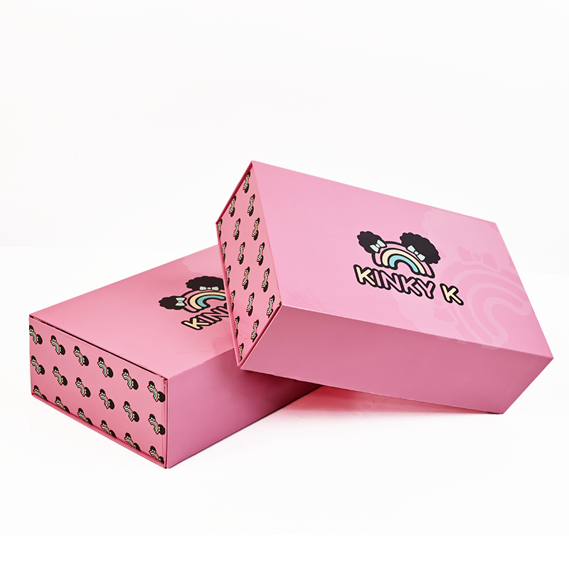 Pink silk folding magnetic box with built-in cloth