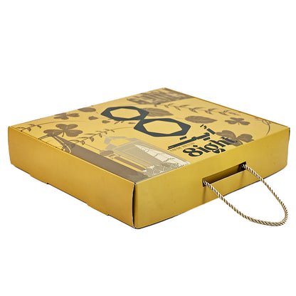 Flip-top airplane box with hand strap design